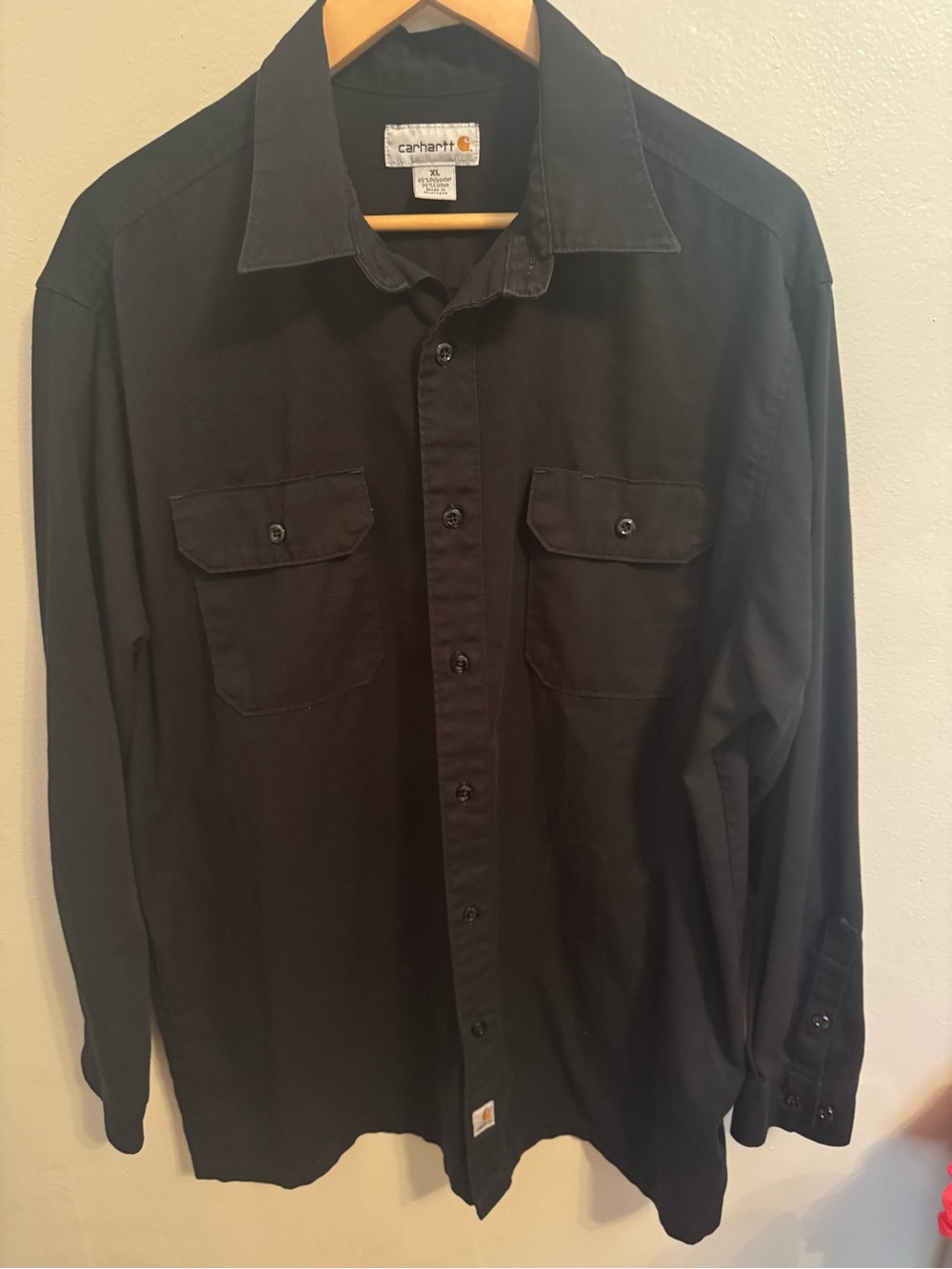 Carhartt Men’s XL Black Long Sleeve Button Up Work Shirt Double Pocket